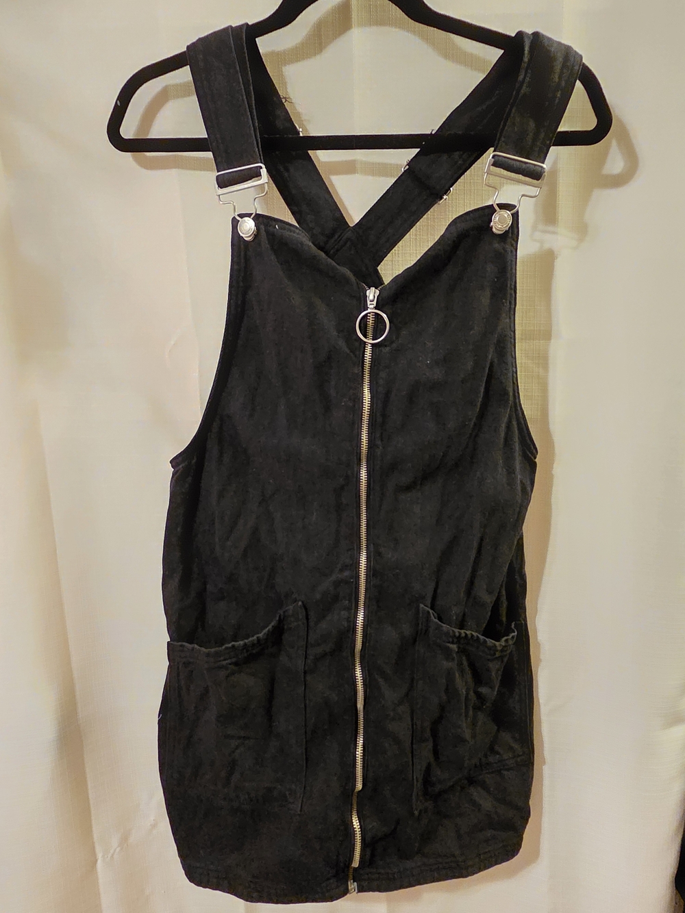 Black Zip-Front Pinafore Mini Dress